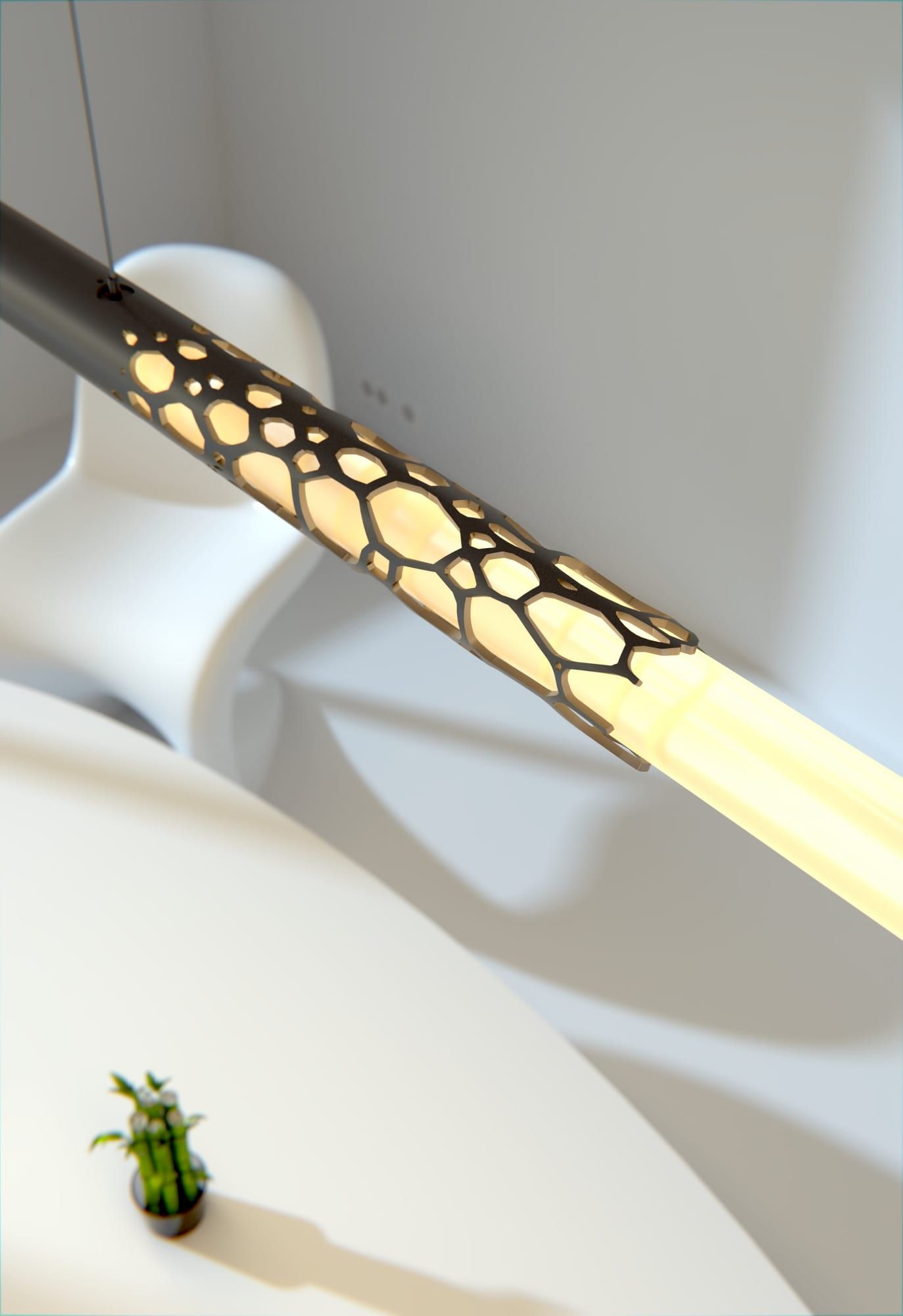 Detail der Leuchte Foam, Edelstahl mit schaumartigen Durchbrüchen